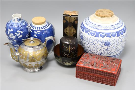 A quantity of mixed Oriental ceramics and lacquer and metal ware